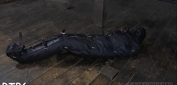  Leather pet gets her suffocating mask removed